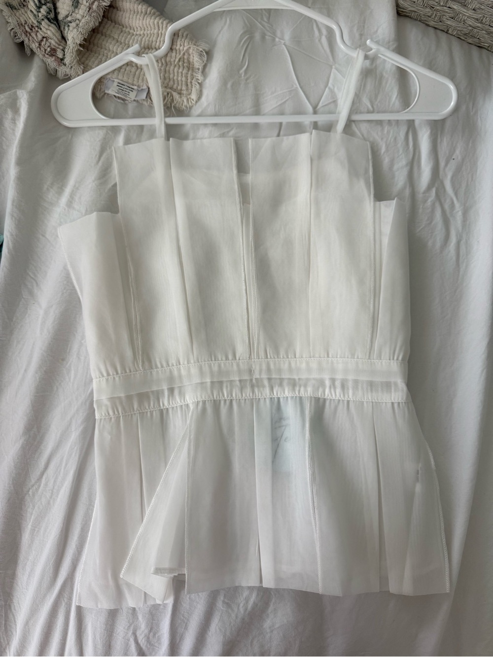 Women's White Pleated Peplum Cami Top